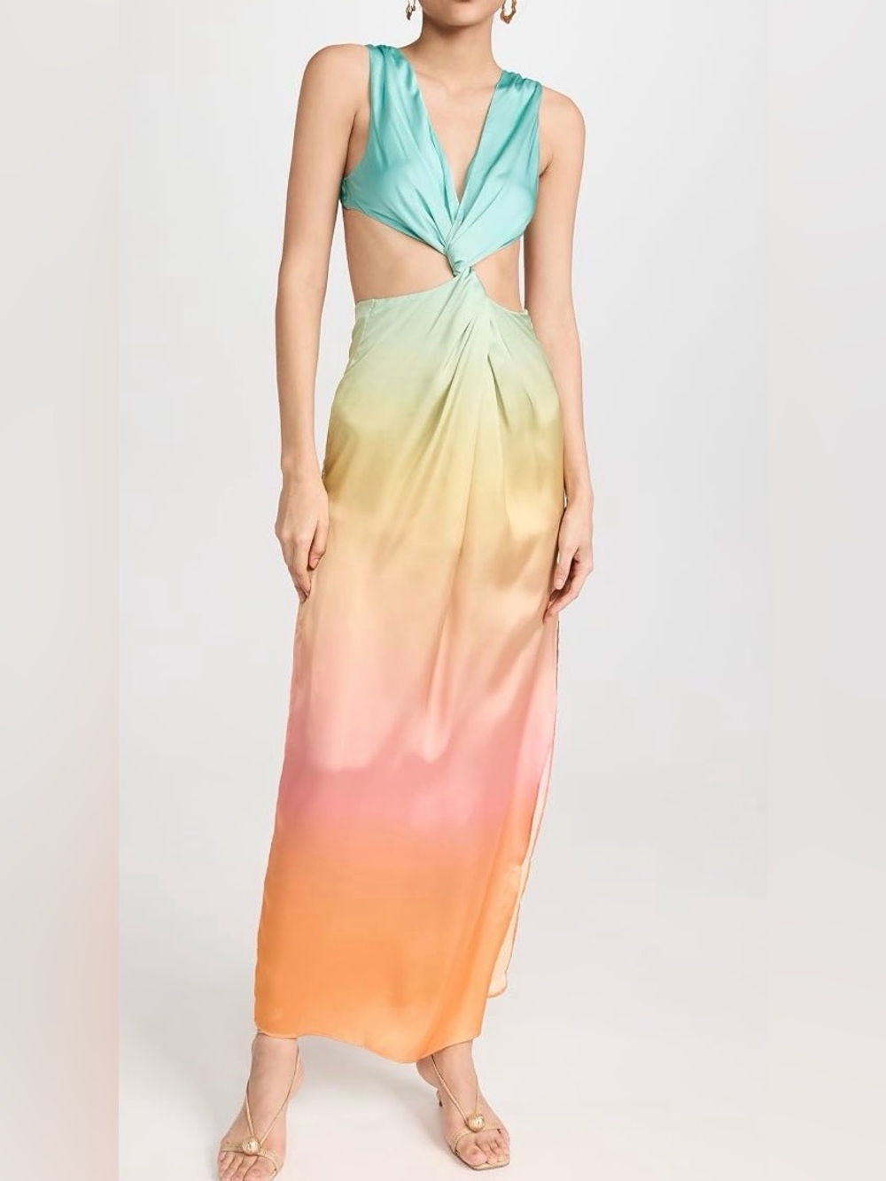 Baobab Collection Mint to Coral Ombre Twist Cutout Maxi Dress